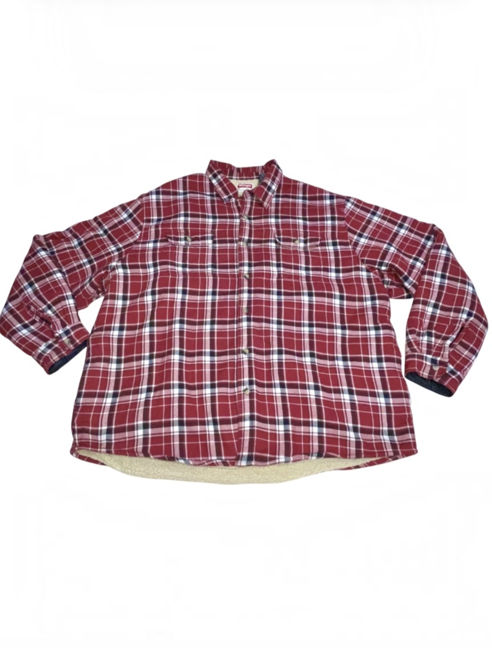 Wrangler Flannel Shirt Jacket Mens 3XL Red White Plaid Sherpa Lined Outdoor
